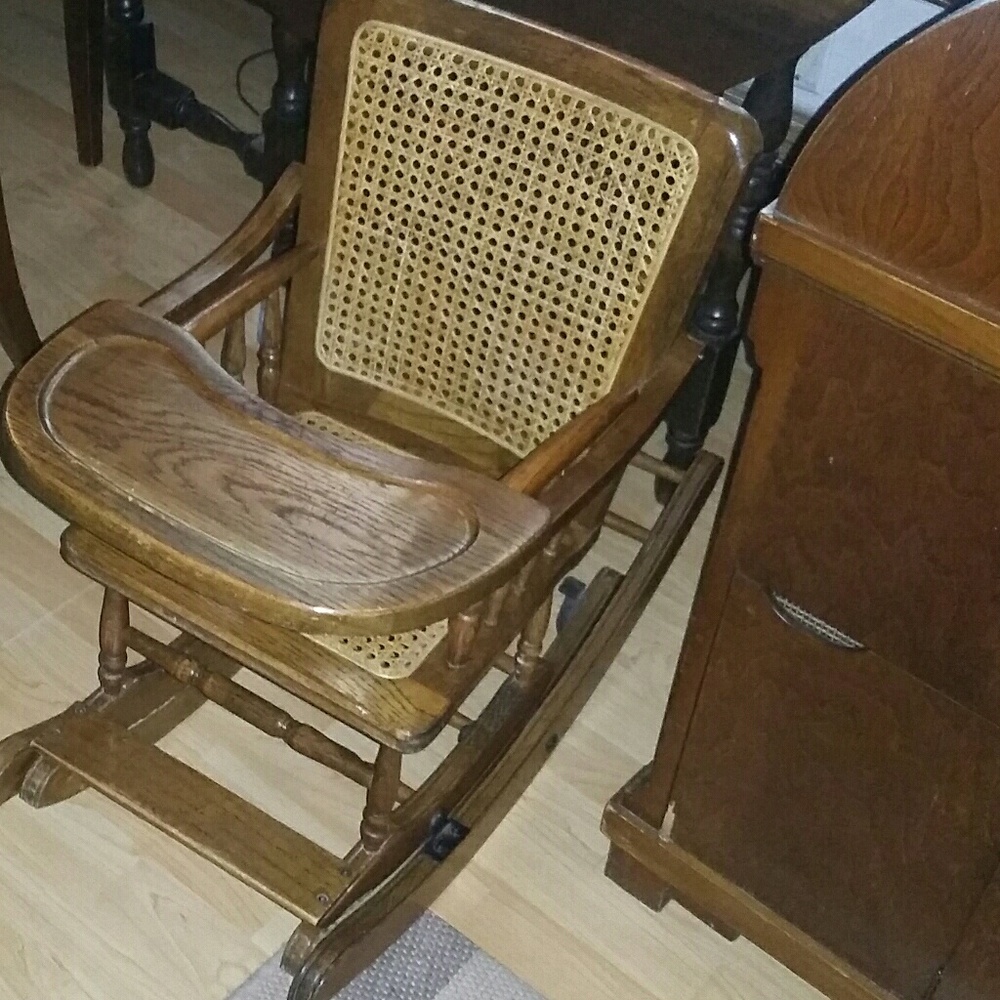 Vintage  high chair or Desk or rocker solid wood wicker